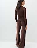 Sparkly Draped Slash Neck Regular Fit Top