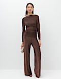 Sparkly Draped Slash Neck Regular Fit Top