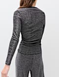 Sparkly Draped Slash Neck Regular Fit Top