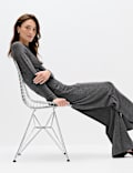 Sparkly Draped Slash Neck Regular Fit Top