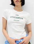 Zuiver katoenen T-shirt met slanke pasvorm en grafisch motief