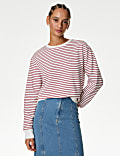 Pure Cotton Striped Crew Neck Sweatshirt