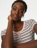 Cotton Rich Ribbed Striped Henley Top