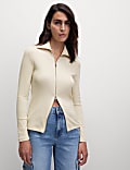Cotton Rich Ribbed Collared Zip Up Top