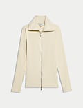 Cotton Rich Ribbed Collared Zip Up Top