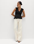 Pure Cotton V-Neck Peplum Top