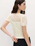 Mesh Polka Dot Fitted Top