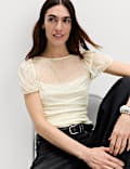Mesh Polka Dot Fitted Top