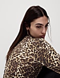 Lyocell Blend Animal Print Funnel Neck Top