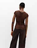 Lyocell Blend Ruched Front Top wth Wool