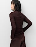 Long Sleeve Funnel Neck Textured Top