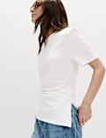 Pure Cotton Shoulder Pad Asymmetric Hem T-Shirt