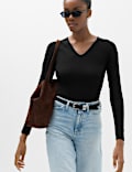 Cotton Rich V-Neck Raglan Sleeve Top