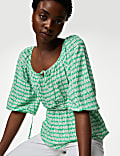 Printed Blouson Sleeve Peplum Top