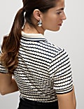 Cotton Blend Geometric Striped Polo Top