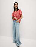 Linen Blend Striped V-Neck T-Shirt