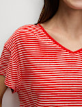 Linen Blend Striped V-Neck T-Shirt