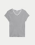 Linen Blend Striped V-Neck T-Shirt