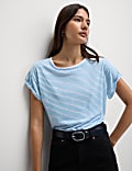 Linen Blend Striped T-Shirt