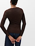 Slash Neck Textured Long Sleeve Top
