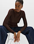Slash Neck Textured Long Sleeve Top