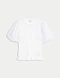 Top en jersey 100 % coton à manches bouffantes et détail smocké