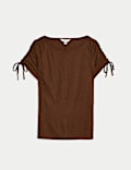 Linen Blend Ruched T-Shirt