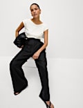 Ruched Mesh Slash Neck Top