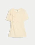 Linen Rich Crew Neck Twist Front T-Shirt
