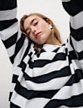 Pure Cotton Striped Crew Neck Sweatshirt
