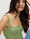 Camiseta de pointelle con escote cuadrado