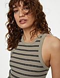 Cotton Rich Striped Ribbed Racer Back Vest