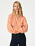Printed Longline Button Through Blouse