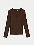 Cotton Rich Ribbed V-Neck Top