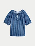 Pure Cotton Striped Denim Top