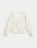 Cotton Rich Tie Front Blouse
