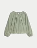 Strukturierte Bluse mit hohem Lyocellanteil und gepufftem Saum
