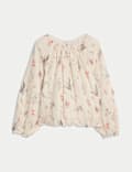 Lyocell Rich Floral Bubble Hem Blouse