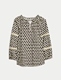 Pure Cotton Printed Notch Neck Puff Sleeve Blouse