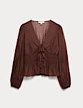 Lyocell Rich V-Neck Shirred Blouse