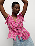 Pure Modal Floral Tie Front Blouse