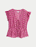 Pure Modal Floral Tie Front Blouse