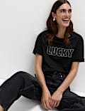 T-shirt 'Lucky' με διακοσμητικές λεπτομέρειες από 100% βαμβάκι
