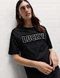Pure Cotton Embellished 'Lucky' T-Shirt
