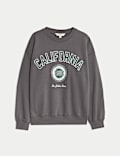 Sweat-shirt en coton à col rond et texte
