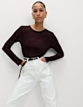Mesh Floral Slash Neck Regular Fit Top