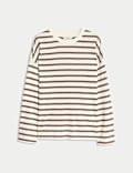 Pure Cotton Striped Crew Neck T-Shirt
