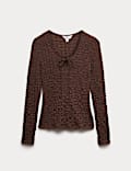 Textured Keyhole Tie Detail Long Sleeve Top