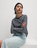 Pure Cotton Striped Crew Neck T-Shirt