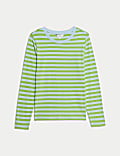 Pure Cotton Striped Crew Neck T-Shirt